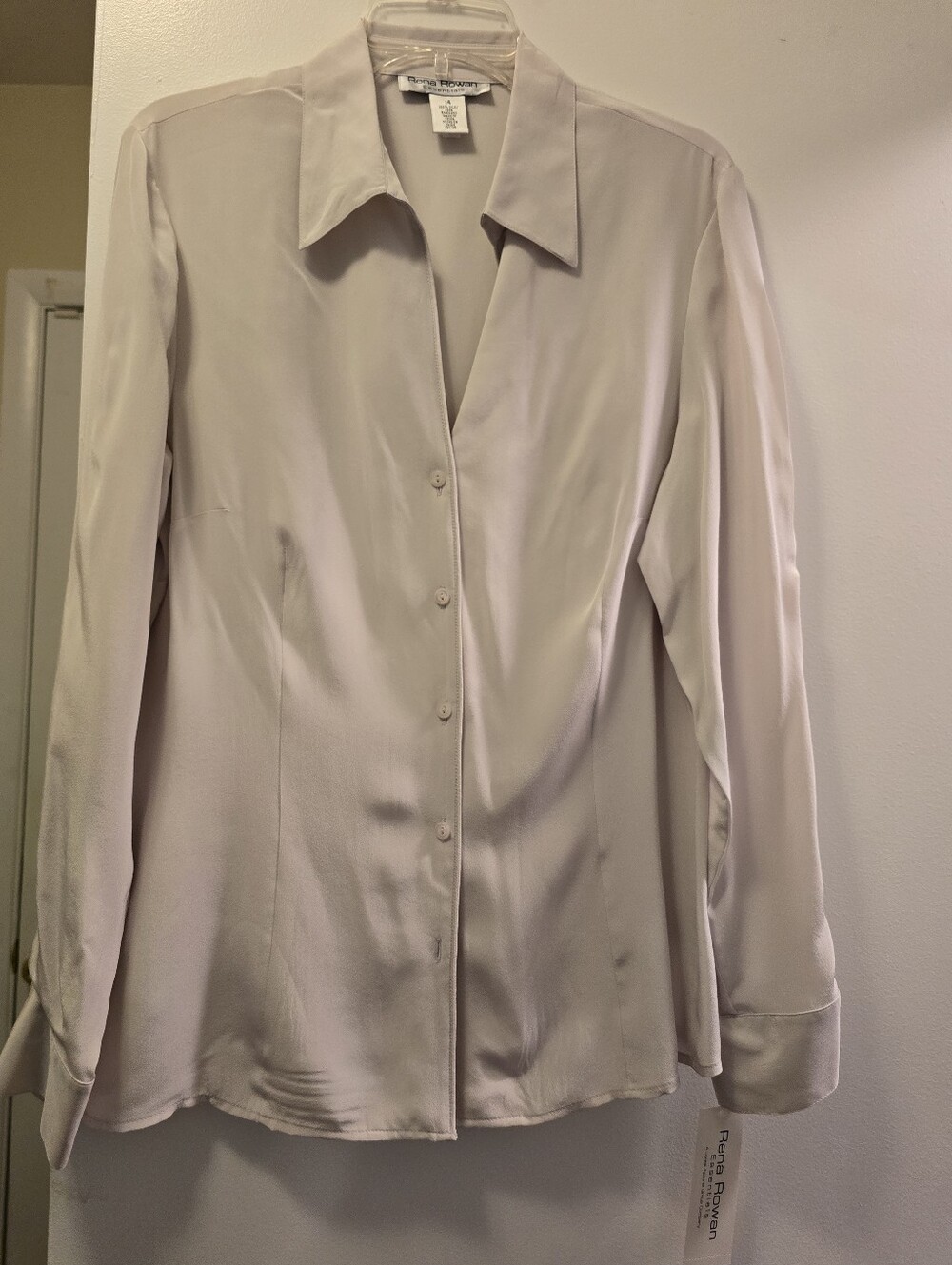 Vintage Rena Rowan Essentials Silk Blend Cream Button Down Blouse Top Size 14